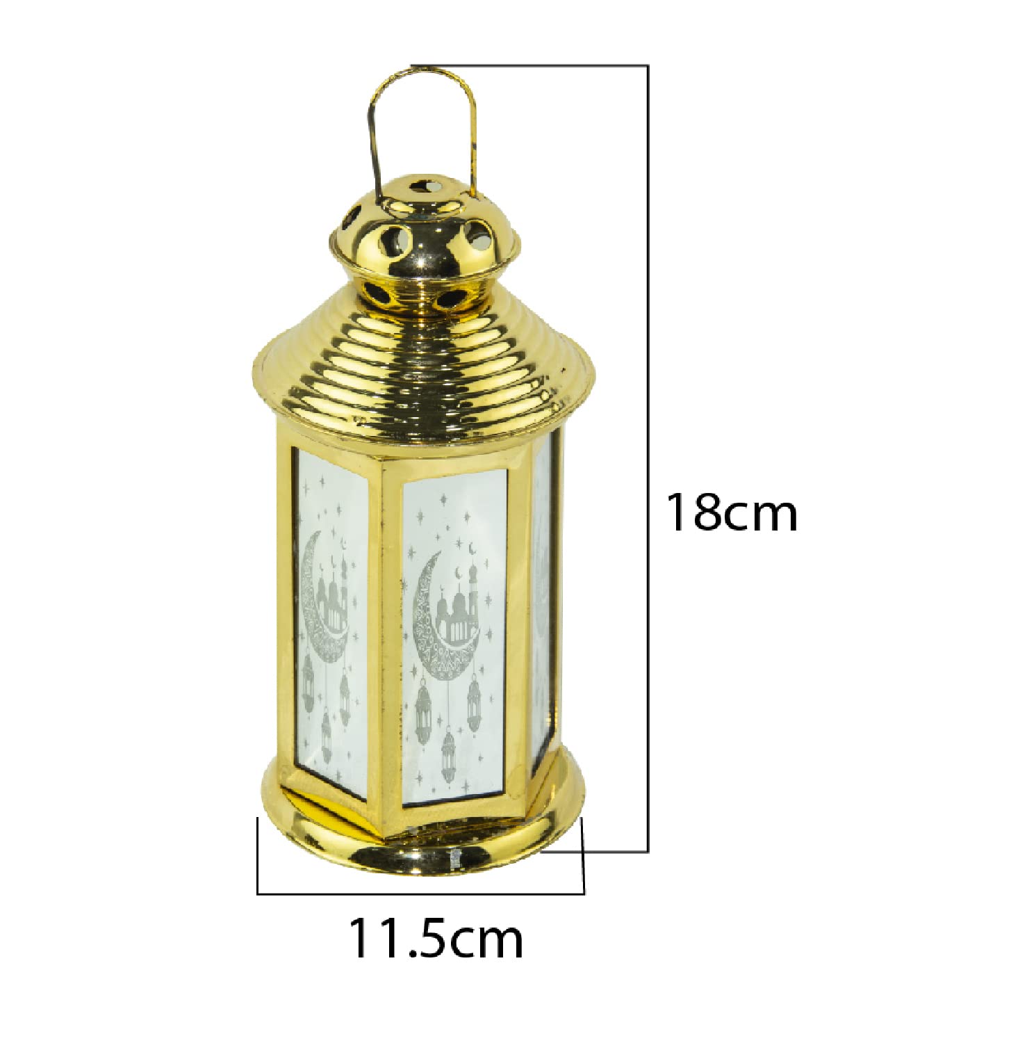 Rosy.Moment Arabic Lantern - LED Fanoos Light for Ramadan Home Décor (18x11.5 cm, Golden)