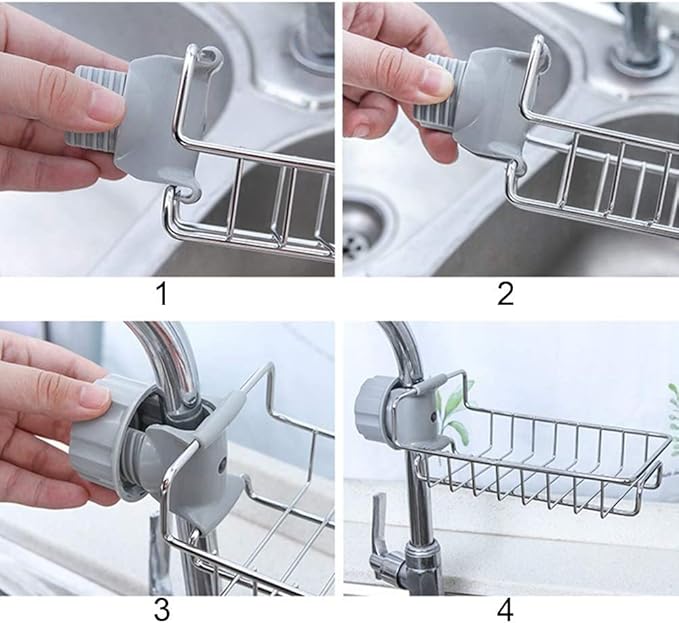 SKY-TOUCH 2pcs Sink Caddy Sponge Holder， Single Layer Stainless Steel Faucet Storage Rack Kitchen Organizer for Dishcloth and Cleaning Brush Holder, Shower Caddy Soap Organizer for Bathroom,Kitchen