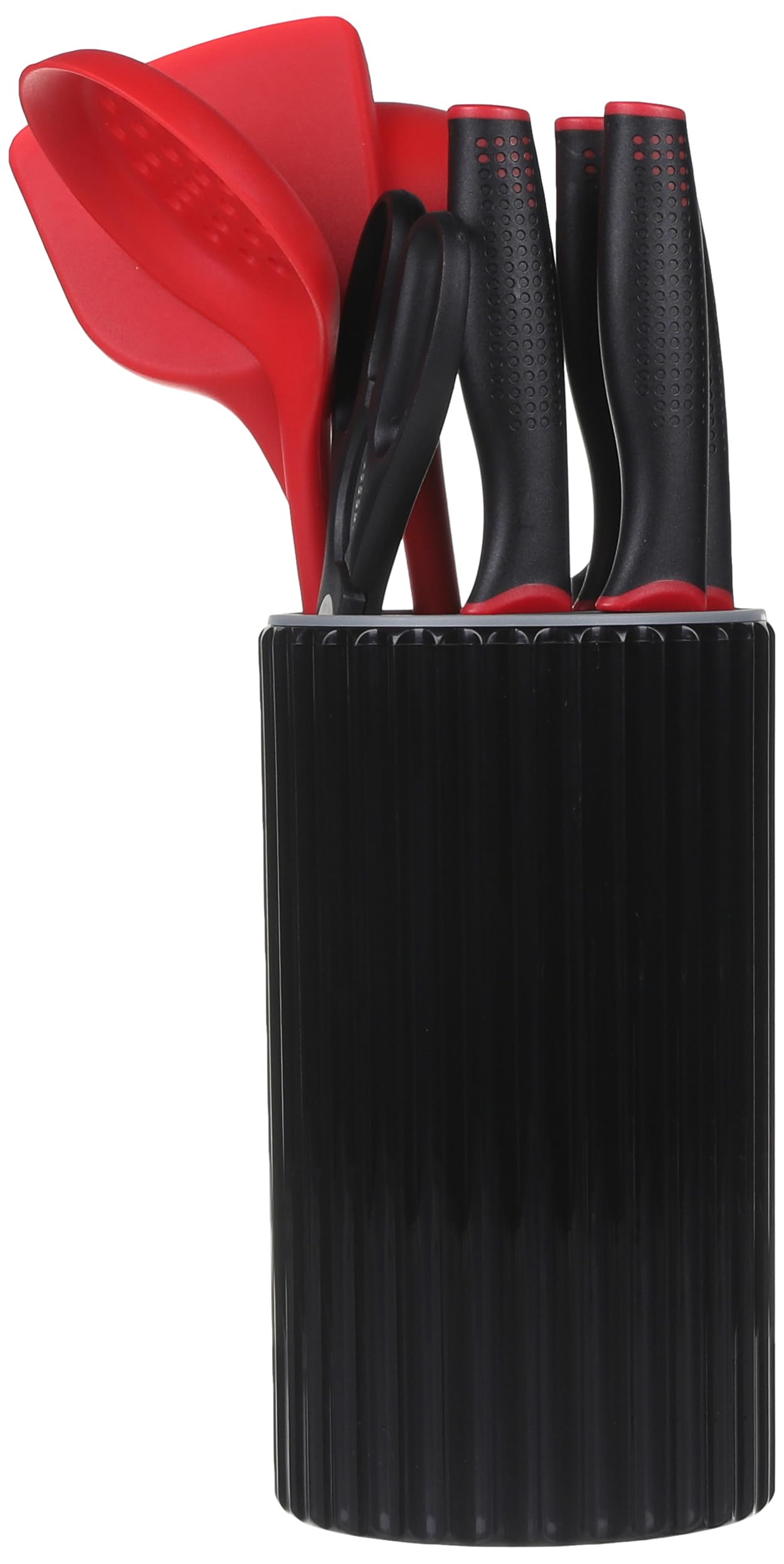 BB Silicone Hand Dispenser Set Plastic Handle Stainless Knives Scissors Sharpener 10 Pcs Plastic Holder - Red*Black