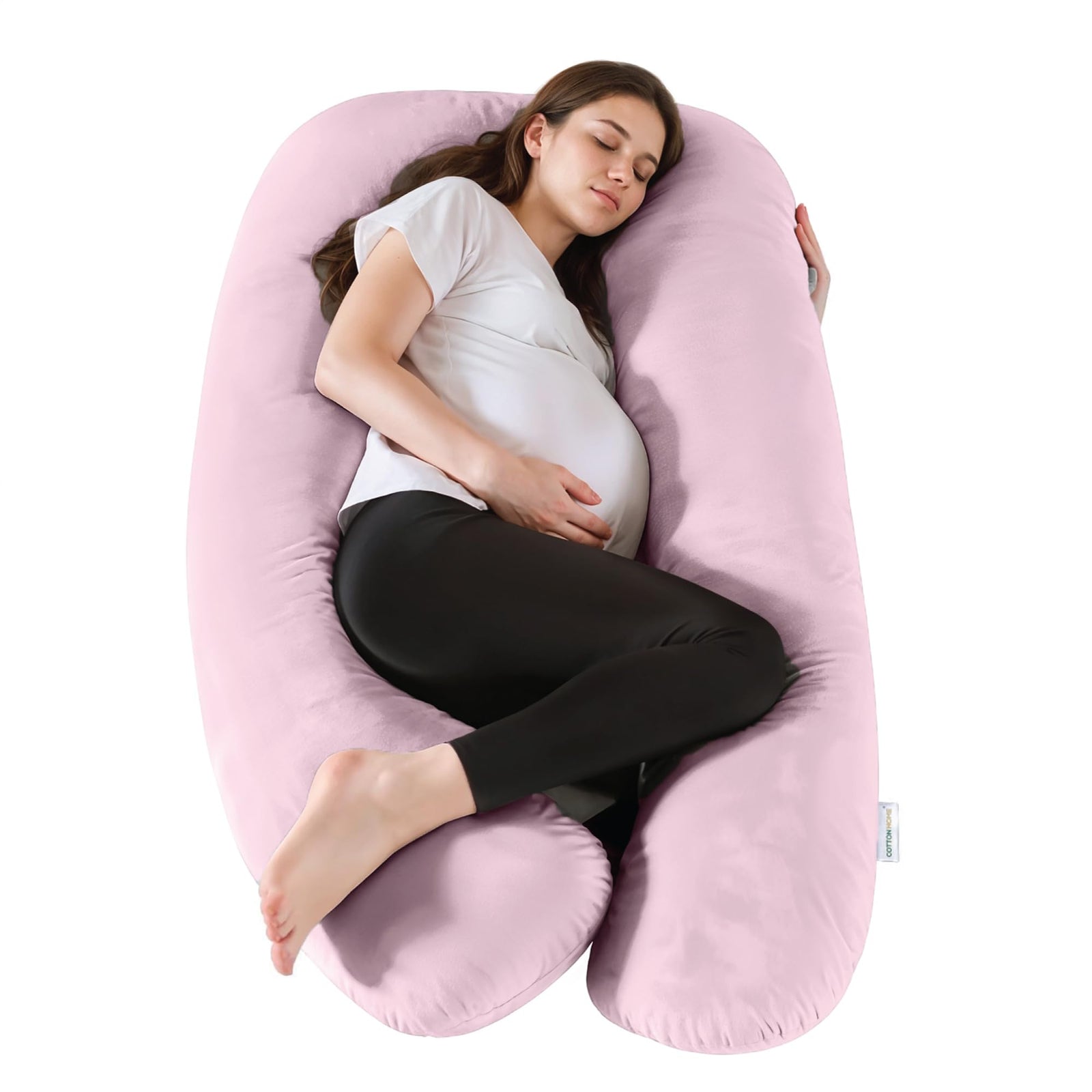 Cotton Home® Pregnancy Pillows for Sleeping, U Shaped Full Body Maternity Pillow 57 inch with Removable Velvet Cover - Support for Back, Legs, Belly, HIPS for Pregnant Women, Pink