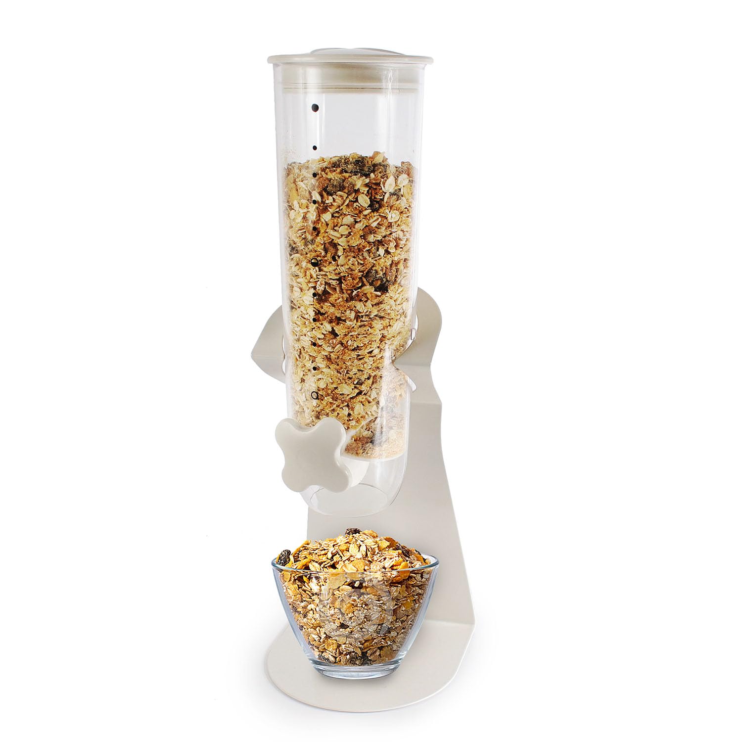 Cereal Dispenser with Metal Base Large Grains Dispenser Dry Food Dispenser Candy Dispenser for Store, home & others Coffee Beans Nut Snacks Kitchen Cereal Container Storage White