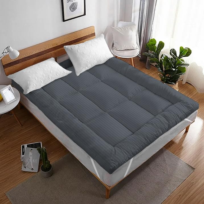 Sleep Well Soft Material Stripe Mattress Topper - 600GSM (180x200+7cm - Grey)
