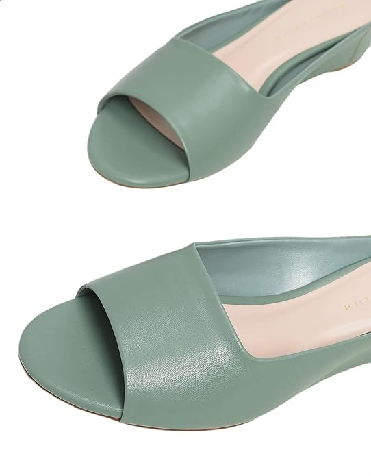 CHARLES & KEITH Faux Leather Solid Slides for Women - Green