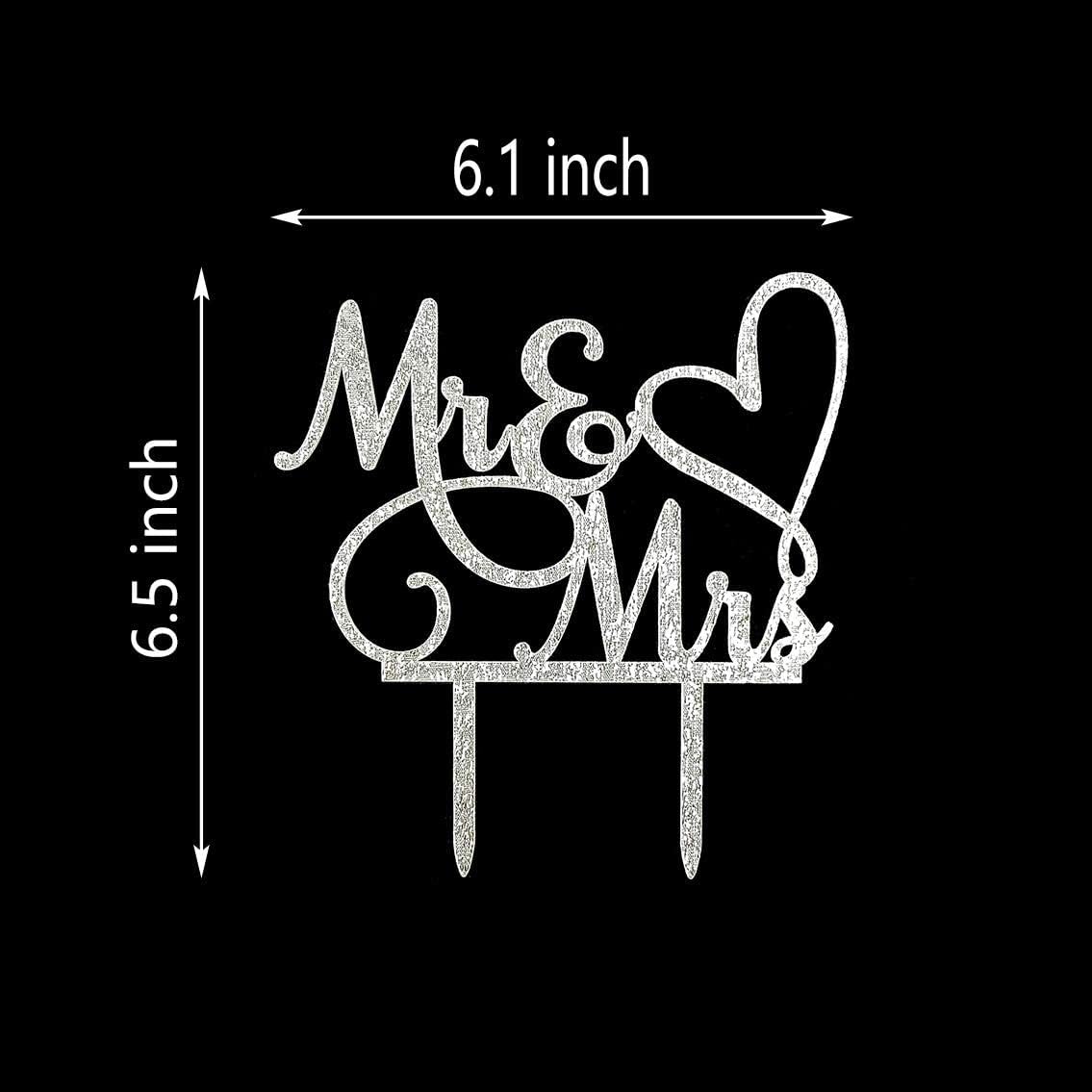 Aminery Mr and Mrs Cake Topper, Bride and Groom Sign Wedding / Engagement Cake Toppers Decoration, Silver Glitter Acrylic