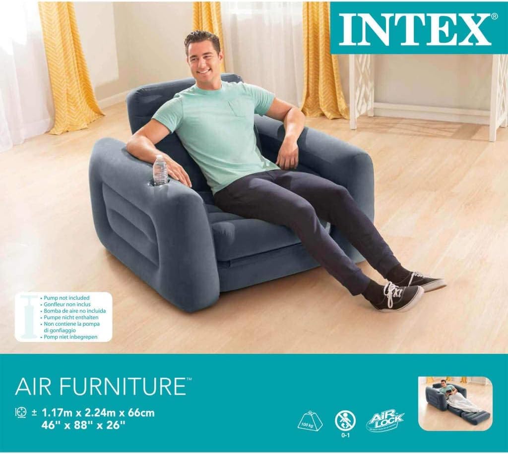 Intex armchair sofa bed inflatable single grey 66551np-66551