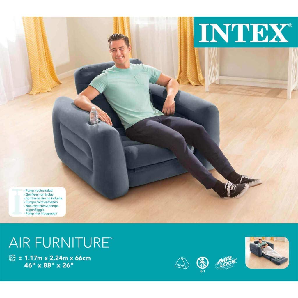 Intex armchair sofa bed inflatable single grey 66551np-66551