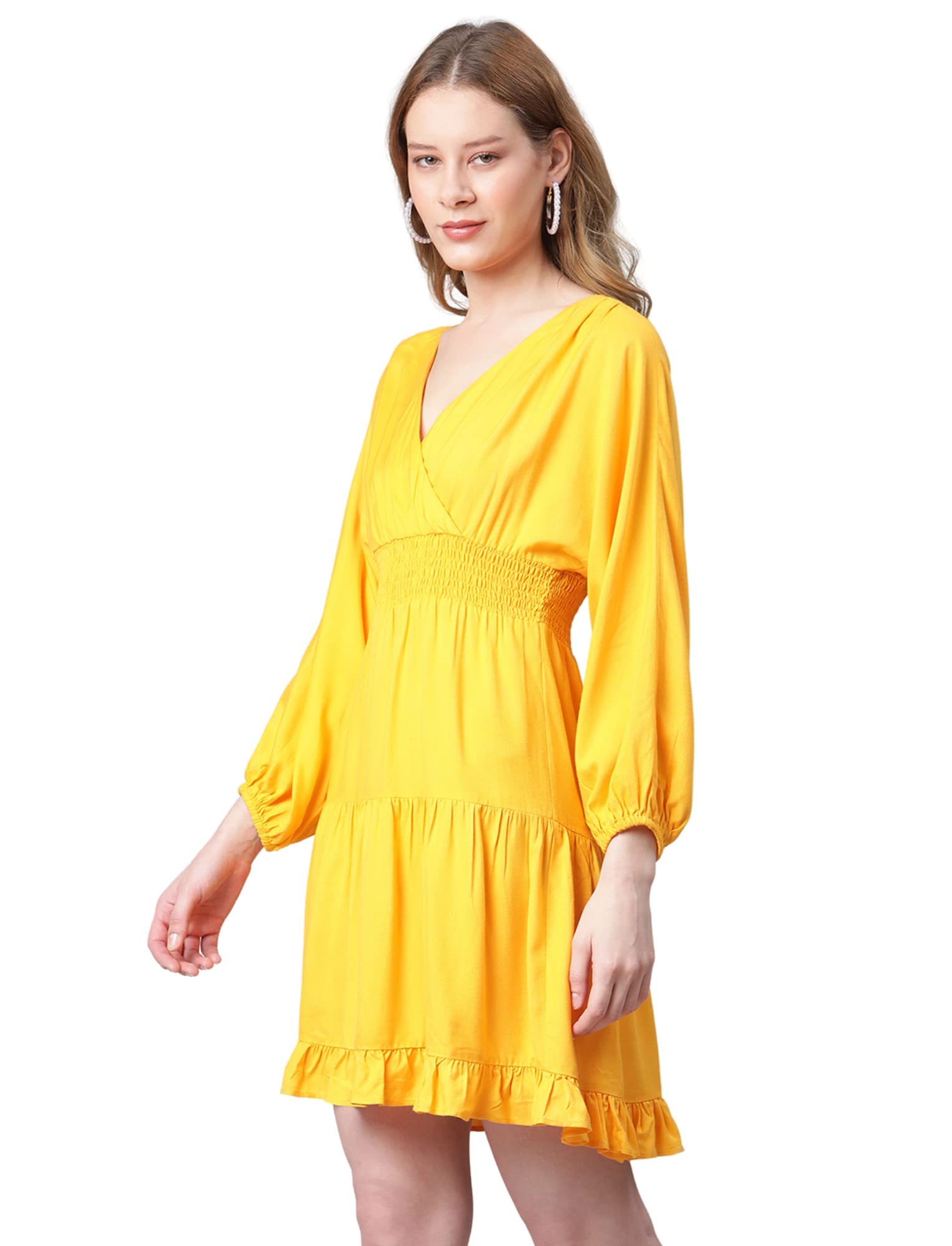 Styleville.in V-Neck Over Lap Dress with Kimono Sleeve