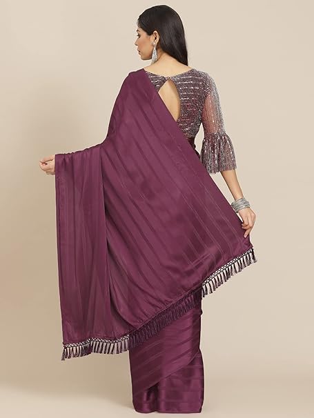 Womanista Women's Magenta Satin Striped Saree(TI_2881_Magenta_Onesize)