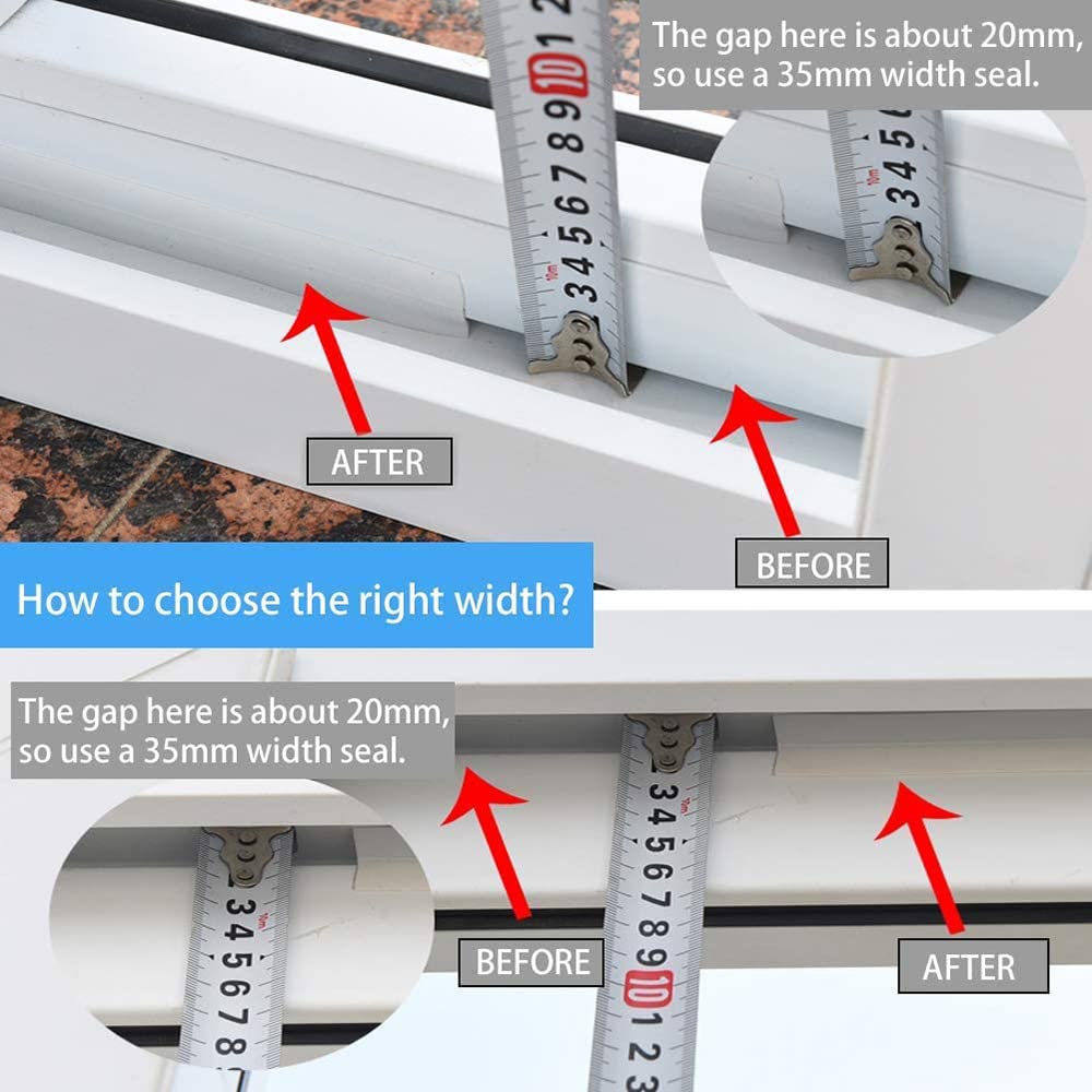 X spring Silicone Seal Strip, 2 Rolls 10M Weather Stripping Door Seal with Adhesion Promoter, Transparent Soundproof Door Weather Stripping for Doors Windows and Shower Glass Gaps, 25MM and 35MM