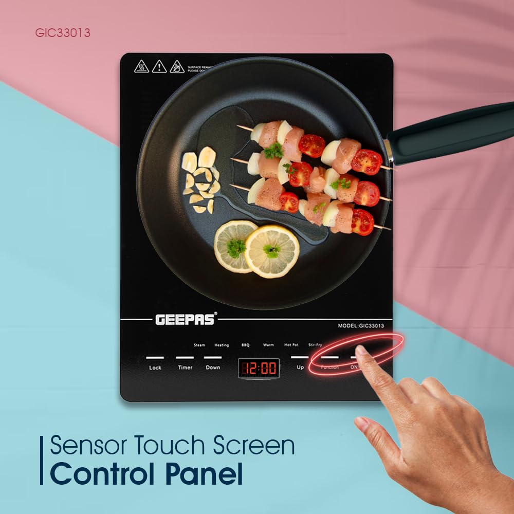 Geepas 4 Digit LED Display Digital Infrared Cooker, GIC33013 | 8 Temperature Settings | 3hrs Programmable Timer | 2000W Ceramic Heating Element