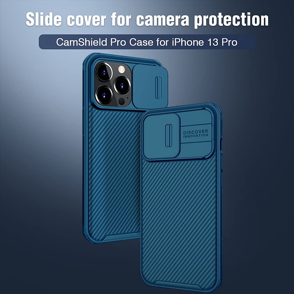 Nillkin CamShield Pro Compatible with iPhone 13 Pro Case with Slide Camera Cover Protection, Hard PC Back and Soft Silicone Edge Design for iPhone 13 Pro 5G Phone Case Blue