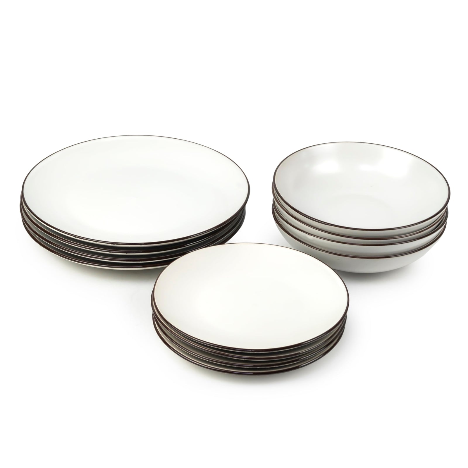 Bone China 11-Piece Stoneware Dinnerware Set - Elegant Ceramic Crockery for 4 - Includes 26cm Dinner Plate, 20cm Salad Plate, and 20cm Bowl with Color Rim