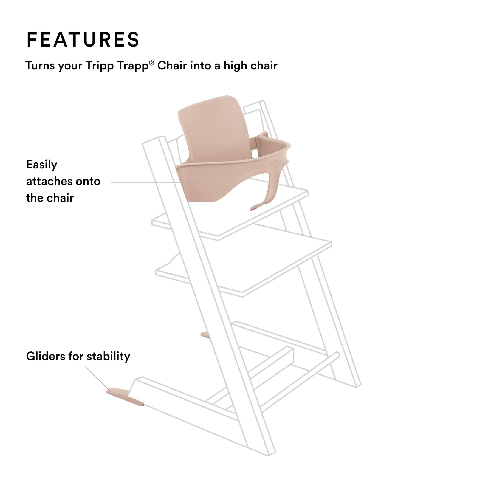 Stokke Tripp Trapp Baby Set - Convert the Tripp Trapp Chair into Baby High Chair - Removable Seat for 6-36 Months - Compatible with Tripp Trapp Models After May 2006 - Serene Pink