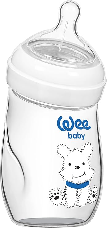 Wee Baby 146 Natural Heat Resistant Angled Glass Feeding Bottle 180 ml