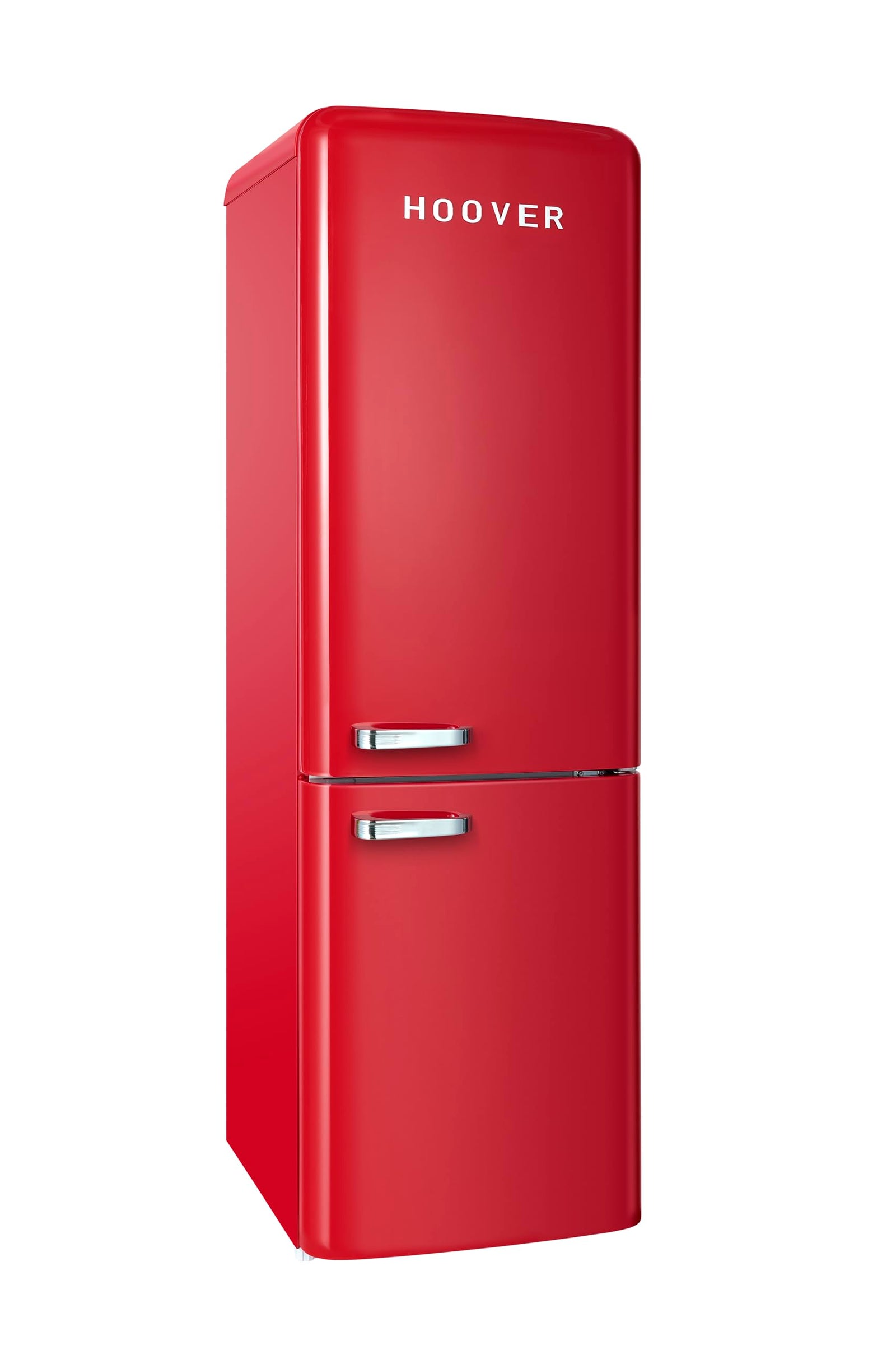 Hoover 300L Bottom Mount Retro Style Refrigerator, Total No Frost Design, Metal Texture Handle, Electronic Control & LED Light, Silver Strip & Ice Twister, 1 Year Warranty,Red - HBR-M300-RR