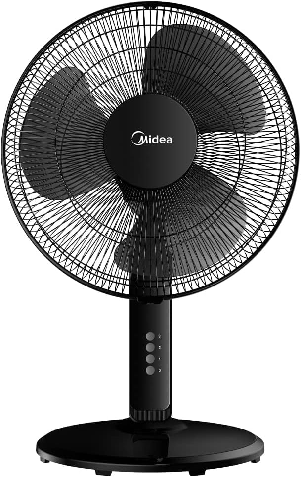 Midea Pedestal Stand Fan with SQD Motor, 16 inch, 3D Oscillation Directions, 3 Speed Levels & Adjustable Height, 3 Leaf Blade with 7.5 Hours Timer, Best for Home & Office, Black, FS4019K