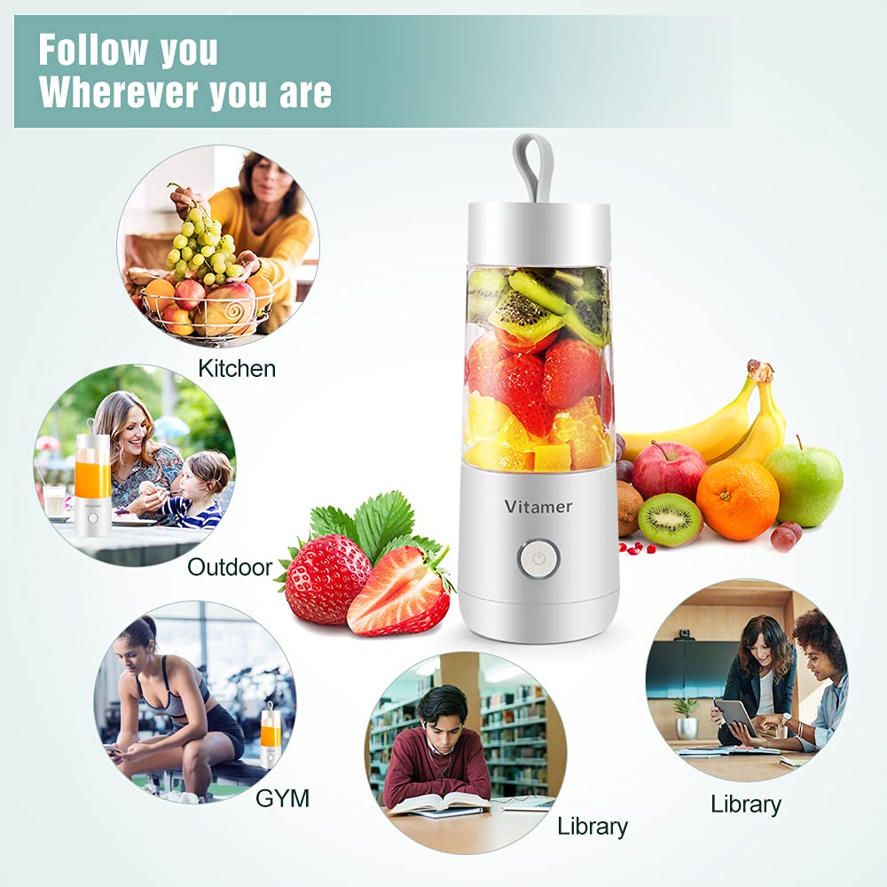 Eesyy Portable Blender Personal Size Blender, Personal Juicer with USB Rechargeable, Cordless Juicer Personal Blender, Mini Mixer with Cup, Fruit Vegetable Juice Blender White