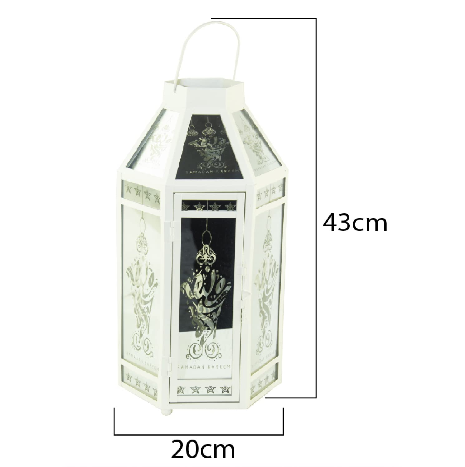 Arabic Lantern, Led Fanoos Light For Ramadan Home Décor Table & Hanging Lantern, Vintage Decorative Tabletop indoor & Outdoor Size 43x20cm, Color White