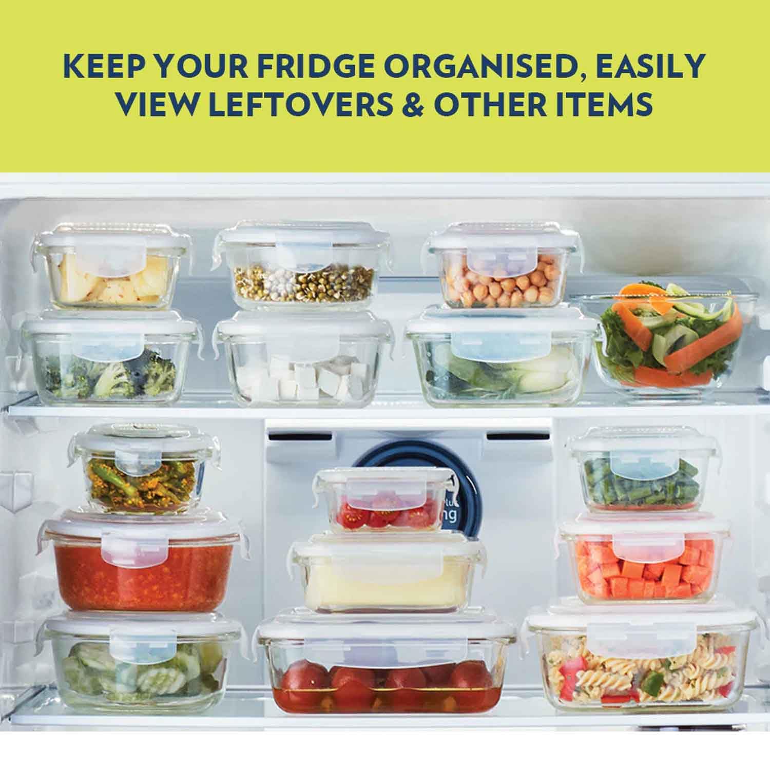 BOROSIL KLIP-N-STORE ROUND GLASS STORAGE CONTAINER WITH AIR TIGHT LID FOOD STORAGE CONTAINER MICROWAVE SAFE CONTAINER 400 ML
