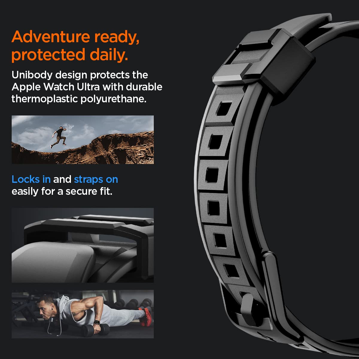 Spigen Rugged Armor Pro designed for Apple Watch Ultra 2 / Apple Watch Ultra 49mm Case with Band