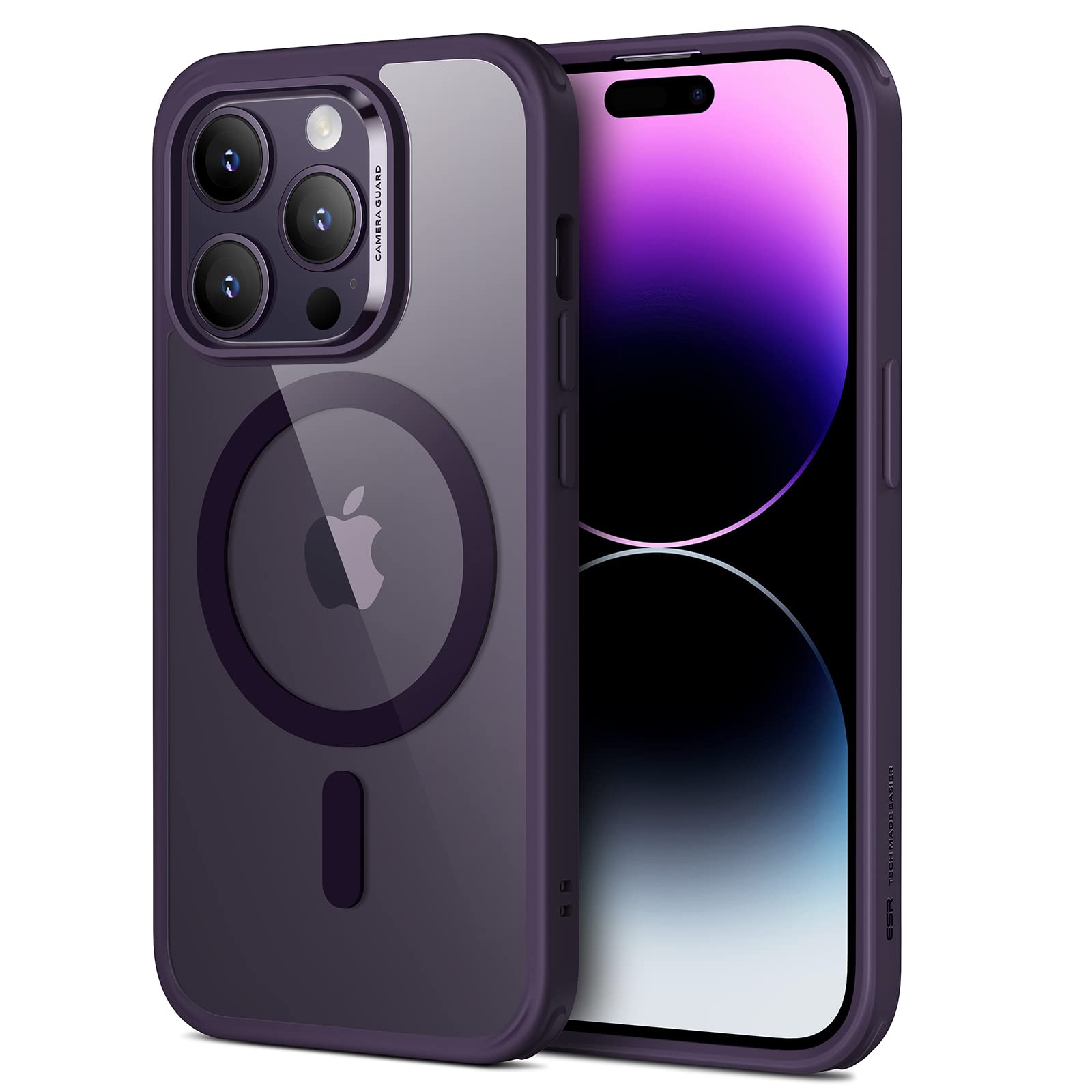 ESR for iPhone 14 Pro Case, MagSafe Phone Case Supports Magnetic Wireless Charging, Shockproof Military-Grade Protection, Scratch-Resistant Back, Classic Hybrid Cover for iPhone 14 Pro, Clear Purple