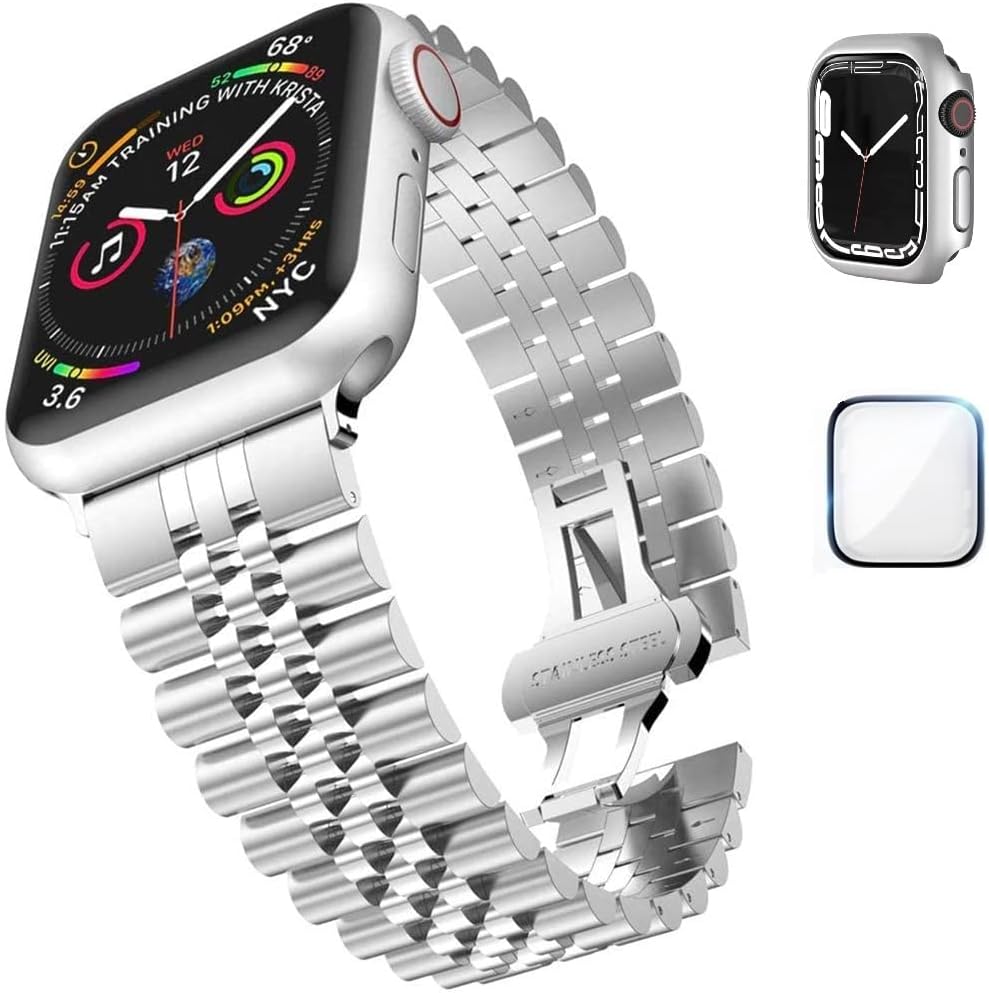 Dado Stainless Steel Metal Strap Compatible Apple Watch Series Ultra 2 | 9 | 8 Ultra | 8 | 7 | 6 | 5 | 4 | 3 | SE with Add on Screen Protector | Case Protector