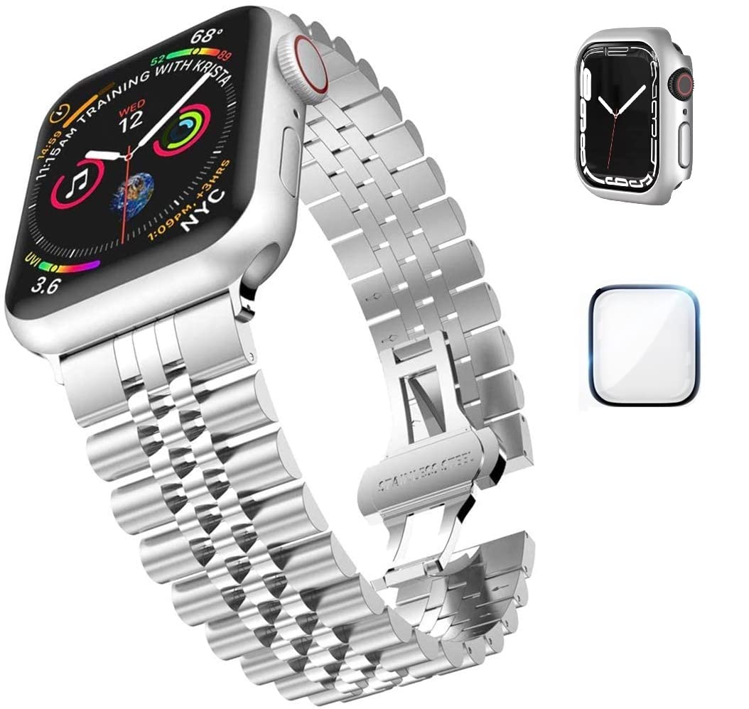 Dado Stainless Steel Metal Strap Compatible Apple Watch Series Ultra 2 | 9 | 8 Ultra | 8 | 7 | 6 | 5 | 4 | 3 | SE with Add on Screen Protector | Case Protector