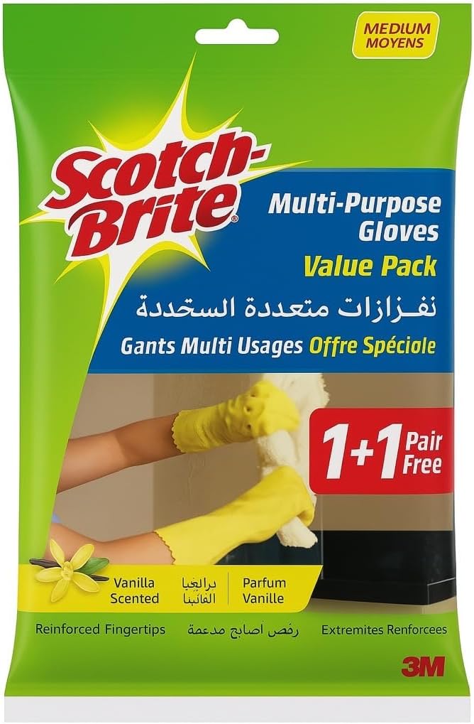Scotch-Brite All Purpose Gloves Medium Size, 1 pair/pack | Reusable gloves | Protect your hands | Waterproof | Tear-Proof| Excellent Grip| Touch-Sensi