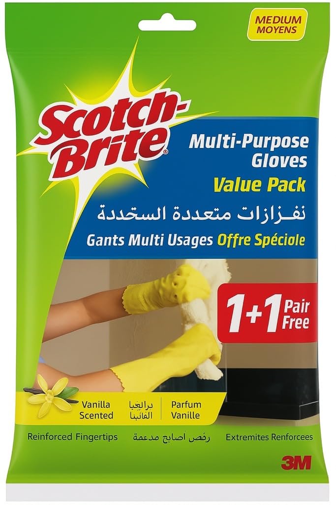 Scotch-Brite All Purpose Gloves Medium Size, 1 pair/pack | Reusable gloves | Protect your hands | Waterproof | Tear-Proof| Excellent Grip| Touch-Sensi
