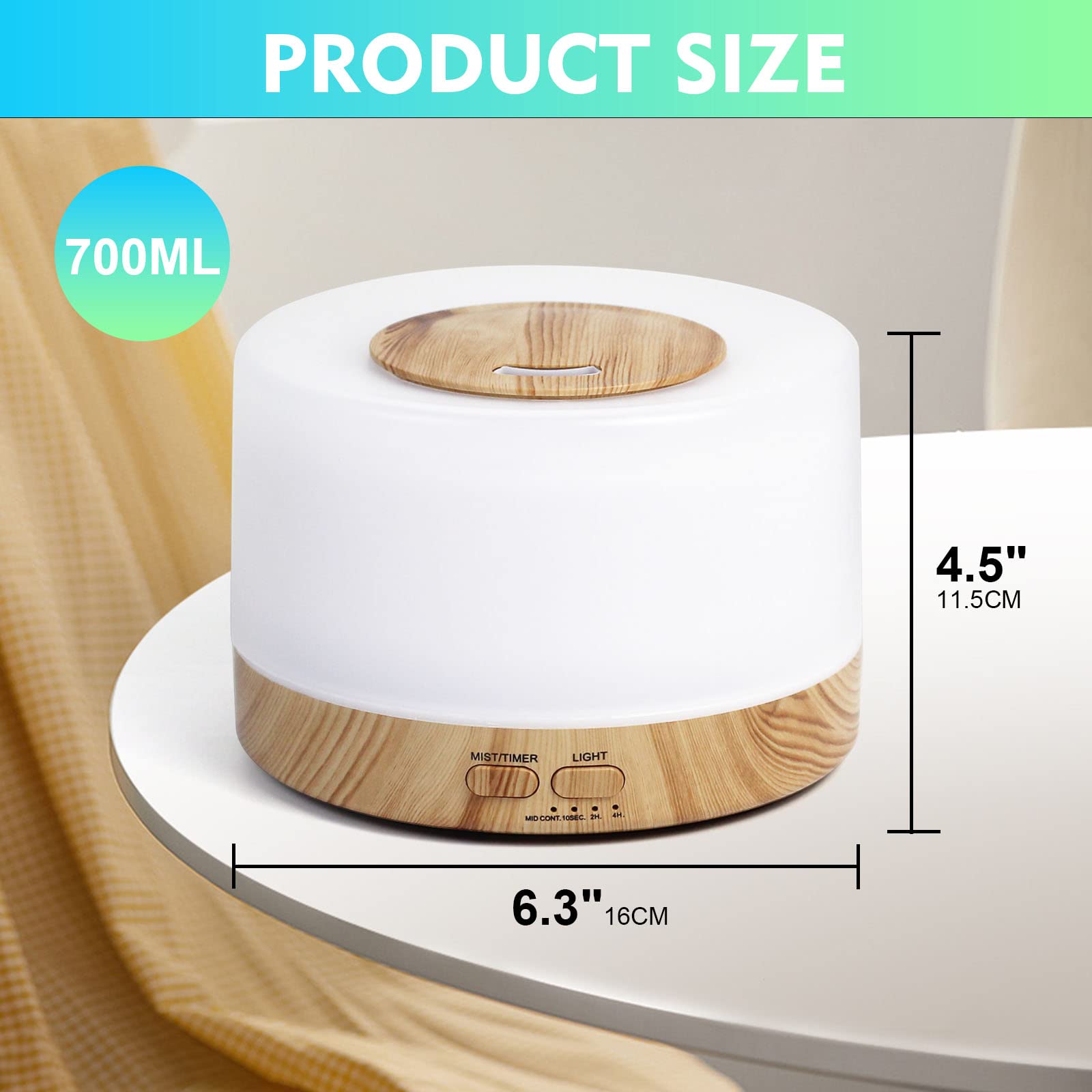 SKY-TOUCH Essential Oil Aroma Diffuser 700ml, Upgraded Aromatherapy Diffuser with 4 Timer and 7 Color Lights, Cool Mist Humidifier with Auto Shut-off Function, Diffuser for Home Bedroom Office