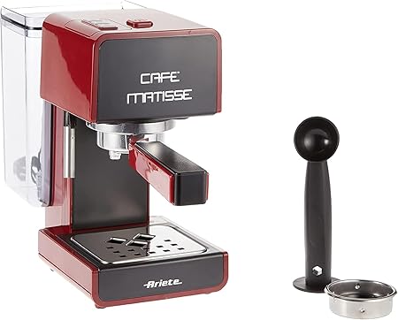 Ariete Pump Espresso Coffee Machine with Milk Frother, Ground Coffee and Pods Compatible, Maxi Cappuccino Maker, Auto Shut-off Function, 850W, 15 Bar, for Homes, Offices - Red ART1363