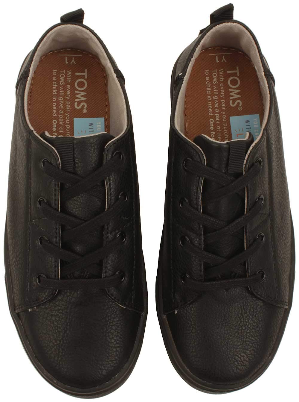 TOMS Faux Leather Lace-Up Sneakers With Pull Tab for Boys, Black, 31 EU