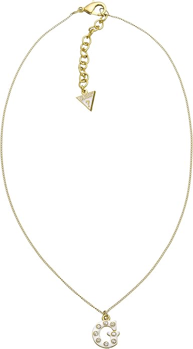 Guess Women's Flat Stainless Steel Chain with Contrast Logo Pendant and Zircon Stones UFN30816 - Gold