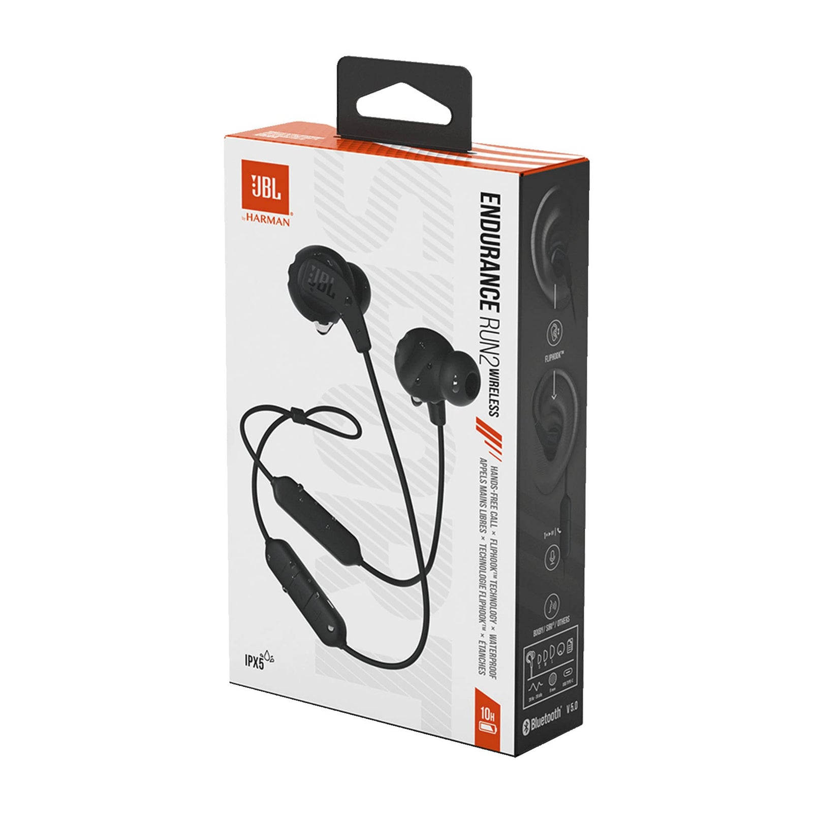 JBL Endurance Run BT Sweatproof Wireless In-Ear Sport Headphones, Fliphook, Twistlock and Flexsoft Technology, Sweatproof, 10 H Battery, Hands-Free Call, Magnetic Buds, Black, JBLENDURRUN2BTBLK