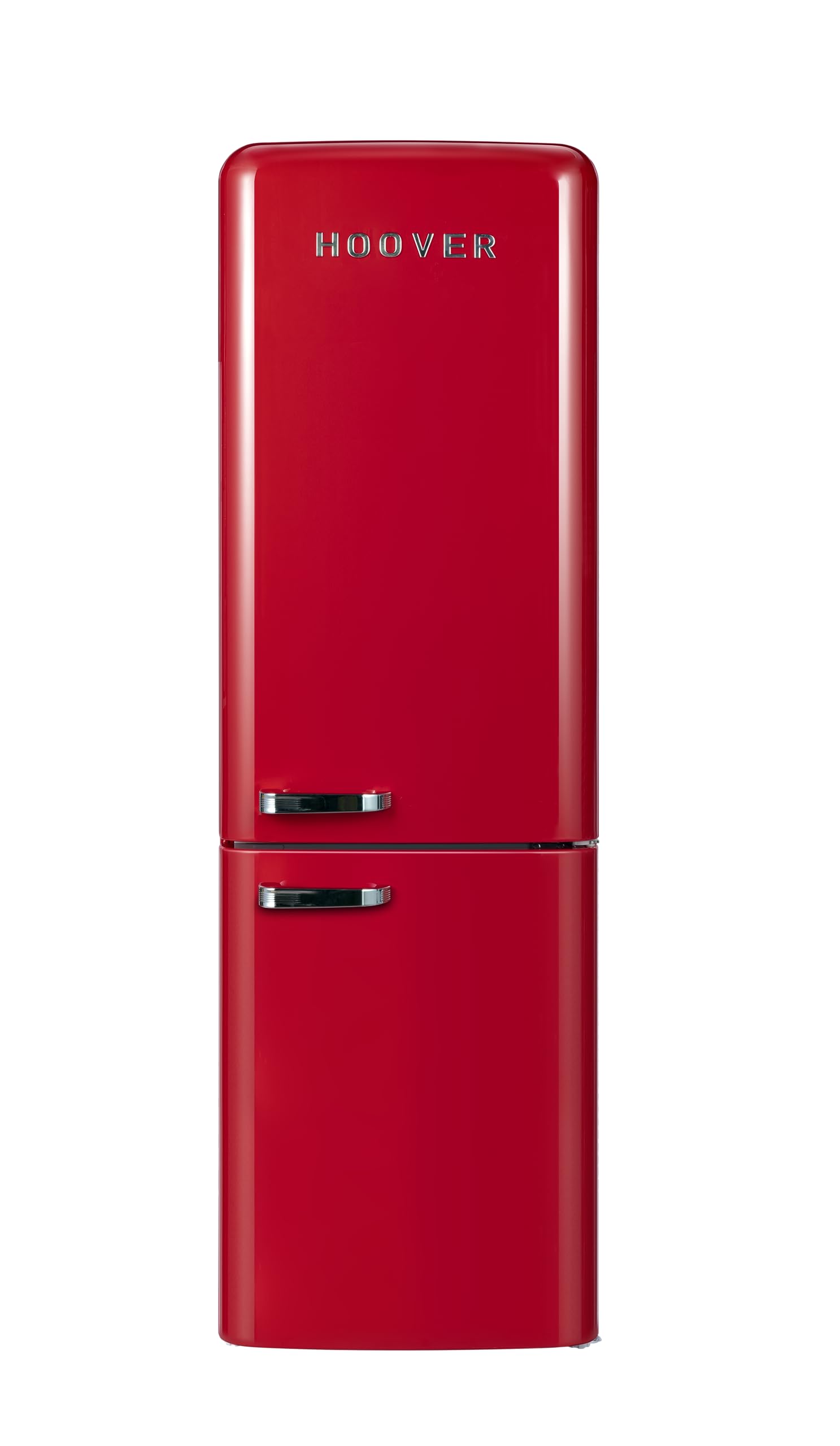 Hoover 300L Bottom Mount Retro Style Refrigerator, Total No Frost Design, Metal Texture Handle, Electronic Control & LED Light, Silver Strip & Ice Twister, 1 Year Warranty,Red - HBR-M300-RR