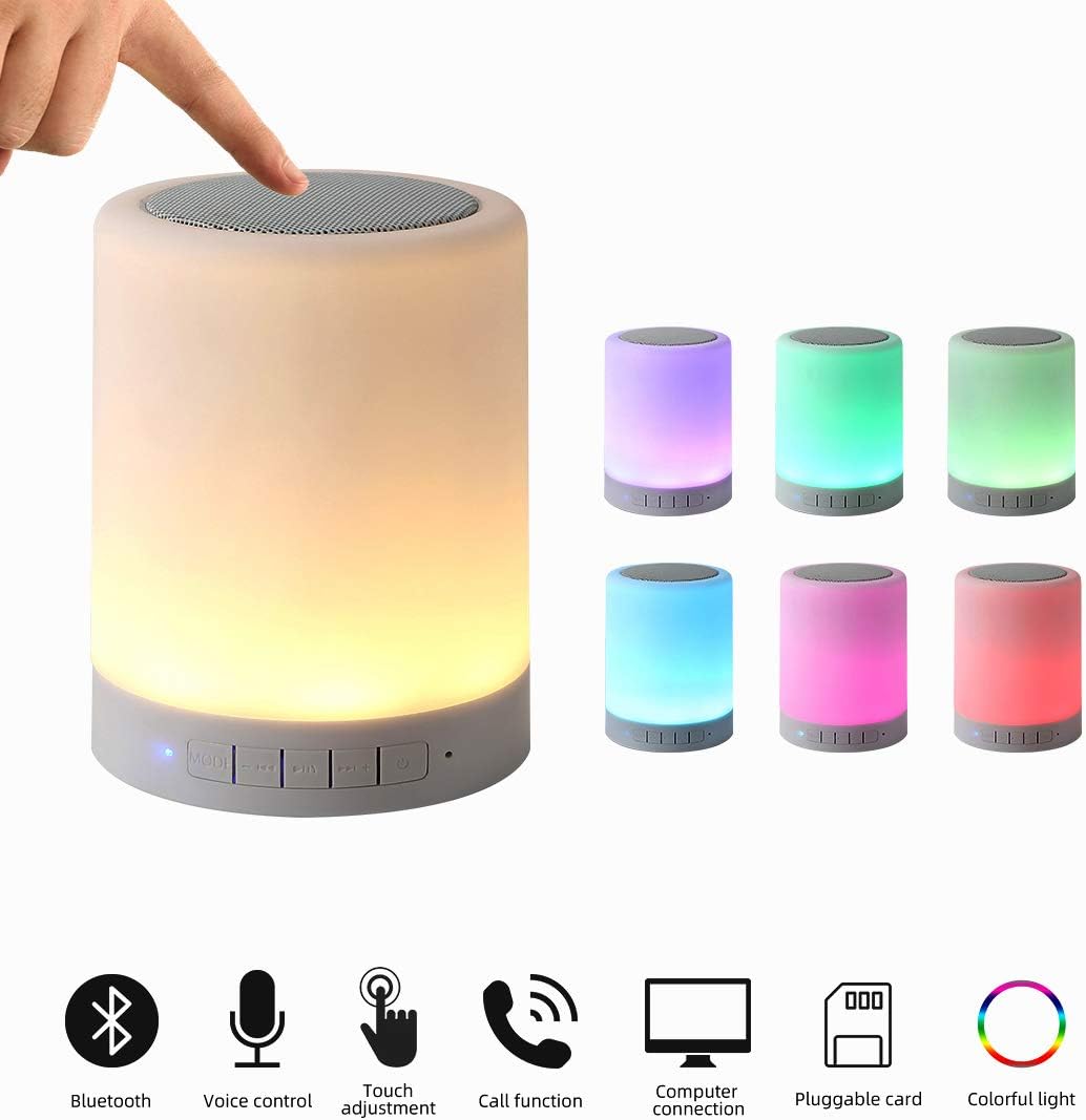 Night light bluetooth speaker, portable wireless bluetooth speakers, touch control bedside table light, outdoor speakers bluetooth, best gifts for girl, boy, baby