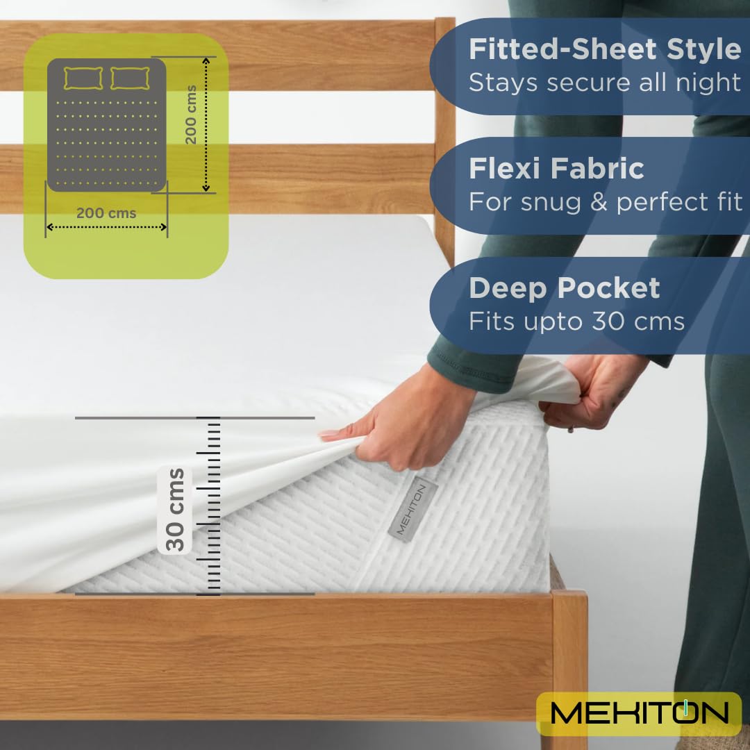 MEKITON Premium Mattress Protector - King Size 200x200+30CM - 100% Waterproof, Hypoallergenic, Bed Bug Proof, Soft & Noiseless, Breathable Fitted Mattress Cover with 30CM Deep Pocket