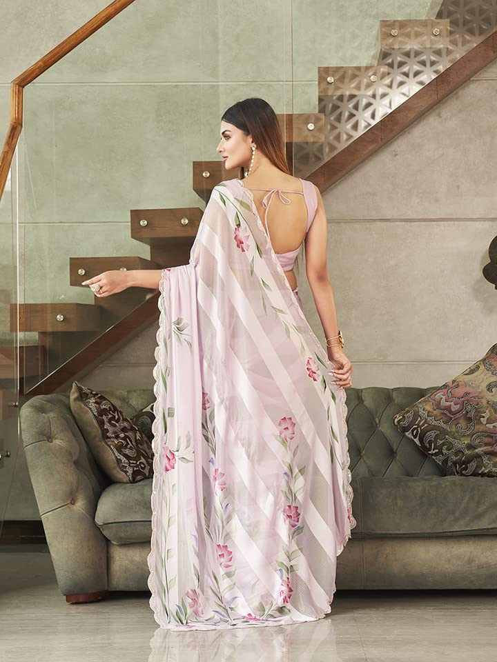 Womanista Women's Satin Hand Print Saree (TI3310_Baby Pink)