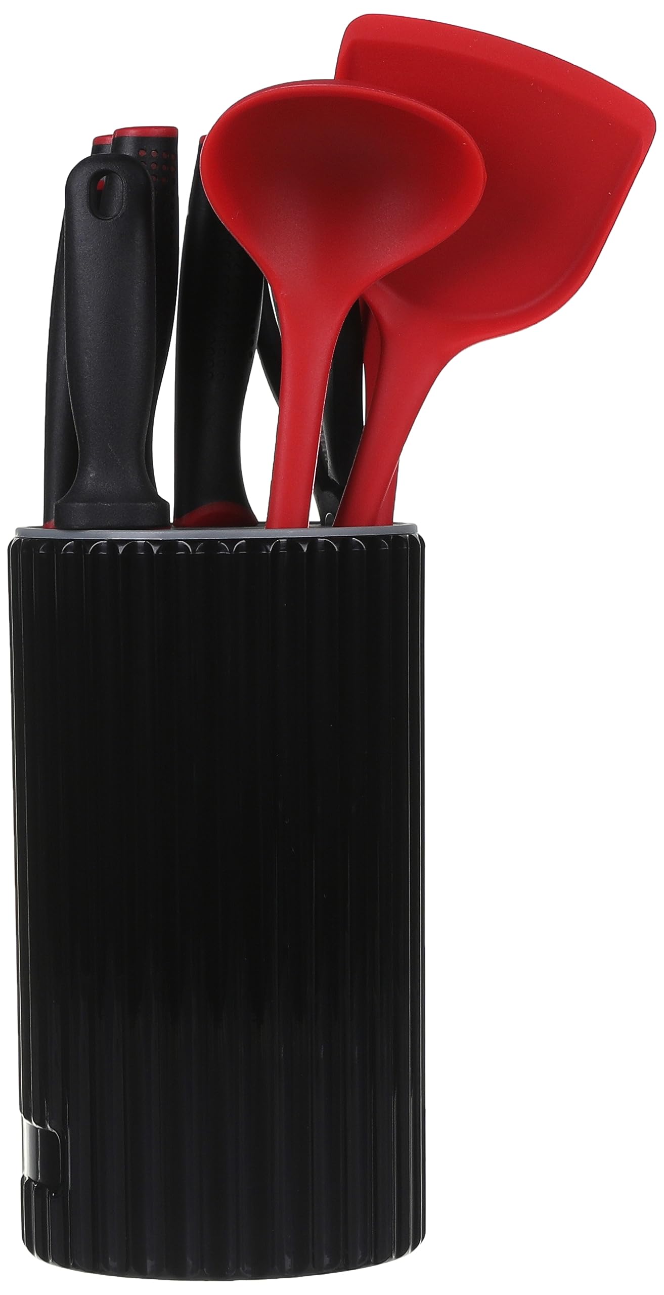 BB Silicone Hand Dispenser Set Plastic Handle Stainless Knives Scissors Sharpener 10 Pcs Plastic Holder - Red*Black