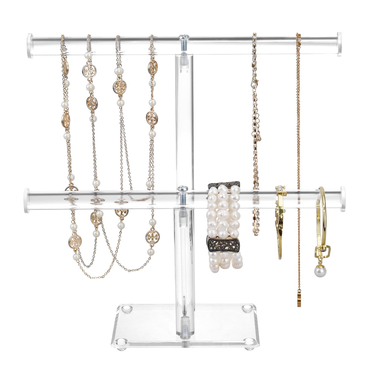 Mooca Deluxe Clear Acrylic Round Bracelet Display Holder 2 Tier T-bar Jewelry Display Bracelet Display Holder Stand Acrylic Bracelet Display Organizer Jewelry Holder (2-Bar)