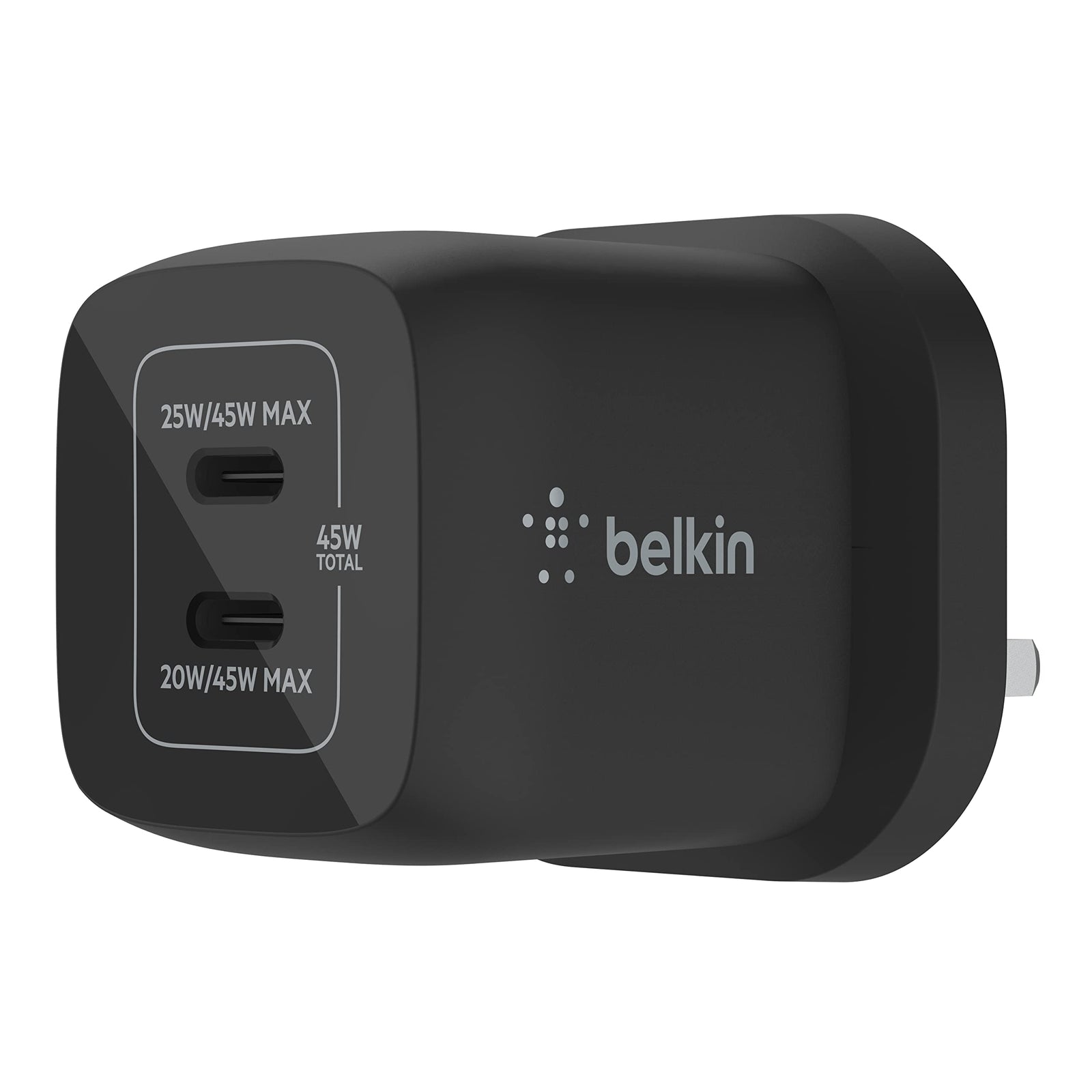 Belkin 45W Dual USB Type C Wall Charger, Fast Charging Power Delivery 3.0 with GaN Technology, USB C Charger for iPhone 15, Plus, Pro, Pro Max, iPad Pro 12.9, 11, MacBook, Galaxy S24, Pixel And More