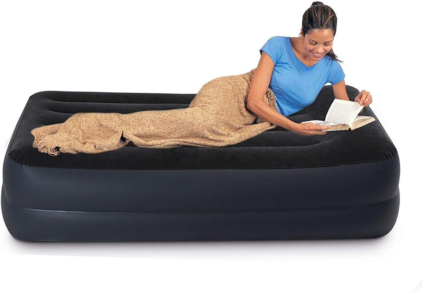 Intex Twin/Single Pillow Rest Raised Airbed with Fiber Technology and Built-in Pump,Black , 99cm X 1.91 m X 42 cm,64122GB