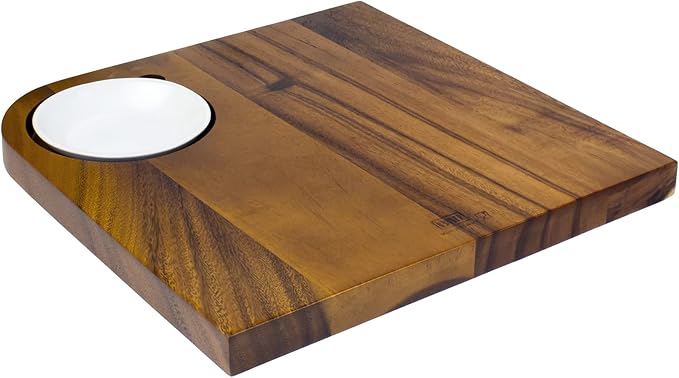 Billi® Wooden Serving Board With 1Pc Ceramic Dip Bowl, Steak Plate Food Platter