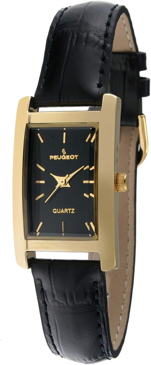 Peugeot Women's 14K Gold Plated Tank Leather Dress Watch