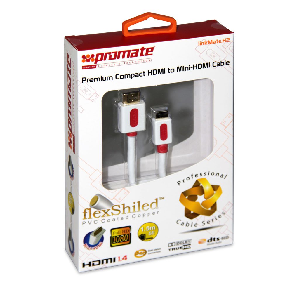Promate Mini HDMI Cable Gold Plating (24K) 1.5m White linkMate.H2, Clear