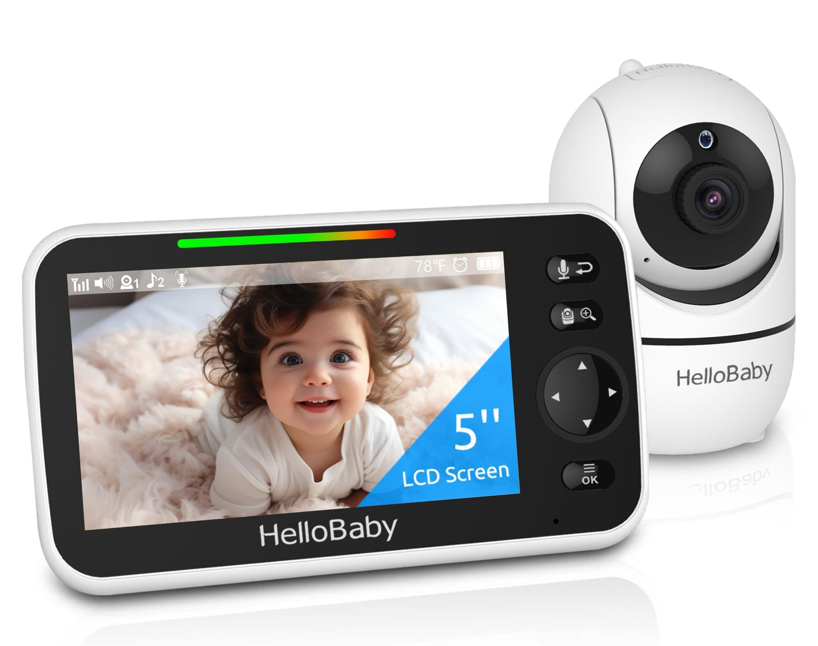 جهاز مراقبة HelloBaby المطور، شاشة 5 بوصات مع بطارية تدوم 30 ساعة، جهاز مراقبة فيديو للأطفال مع كاميرا وصوت، رؤية ليلية، VOX، حديث ثنائي الاتجاه، 8 تهويدات ومدى 1000 قدم بدون واي فاي، هدايا مثالية