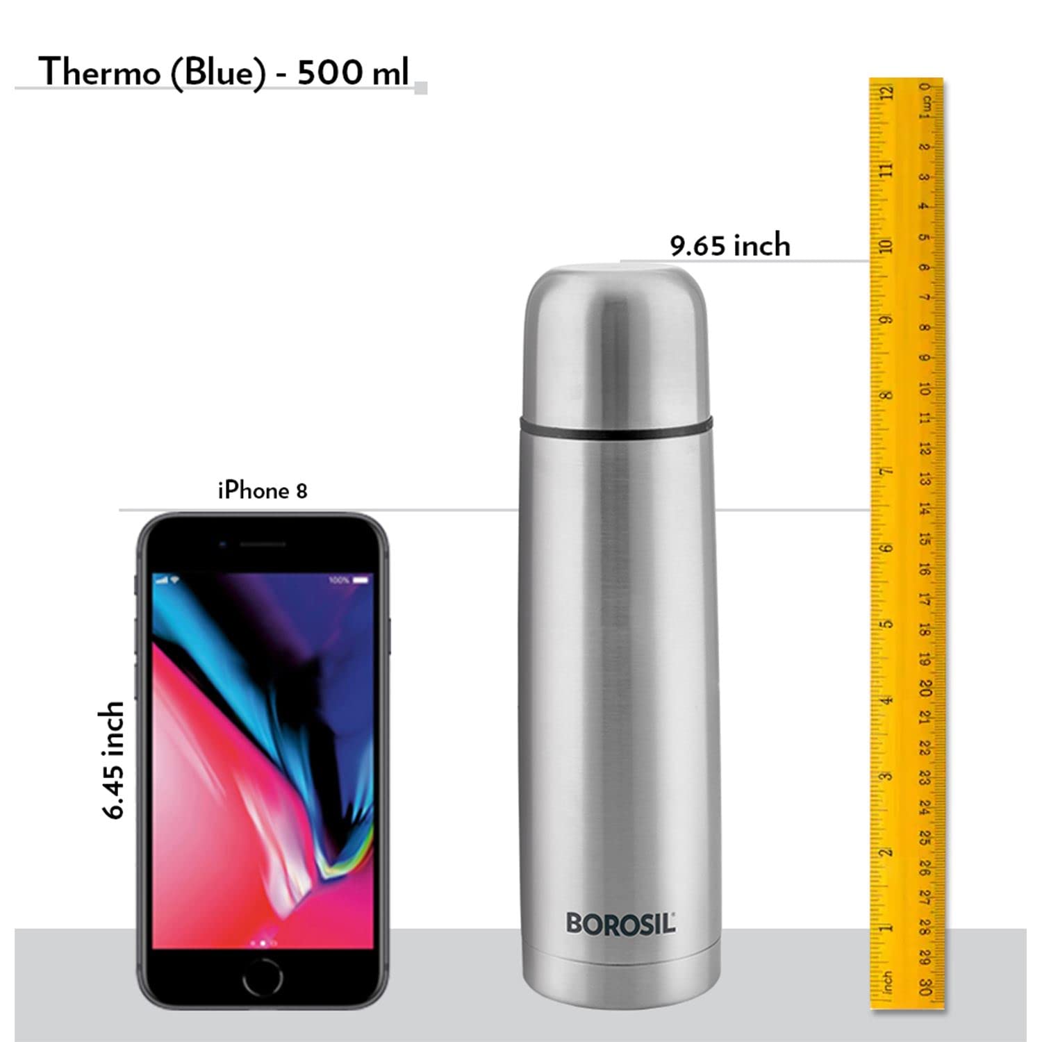 Borosil Stainless Steel Hydra Thermo Double Wall Copper Coated Inner Vacuum Insulated Flask with Blue Jacket |Water Bottle|Thermos|Sports Bottle|Yoga Bottle|Outdoor|Reusable Leak Proof 500 ml