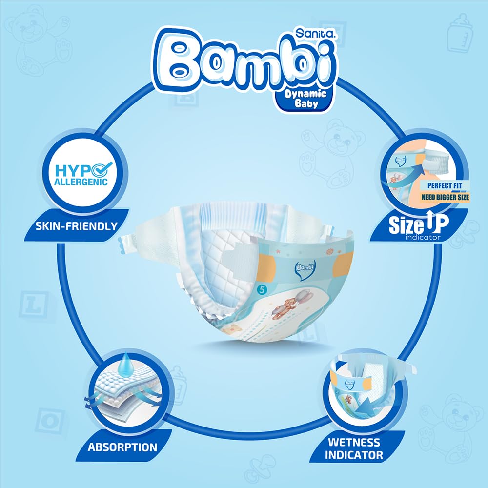 Sanita Bambi, Size 5, XL, 2X74, 148 Diapers, White, X-Large