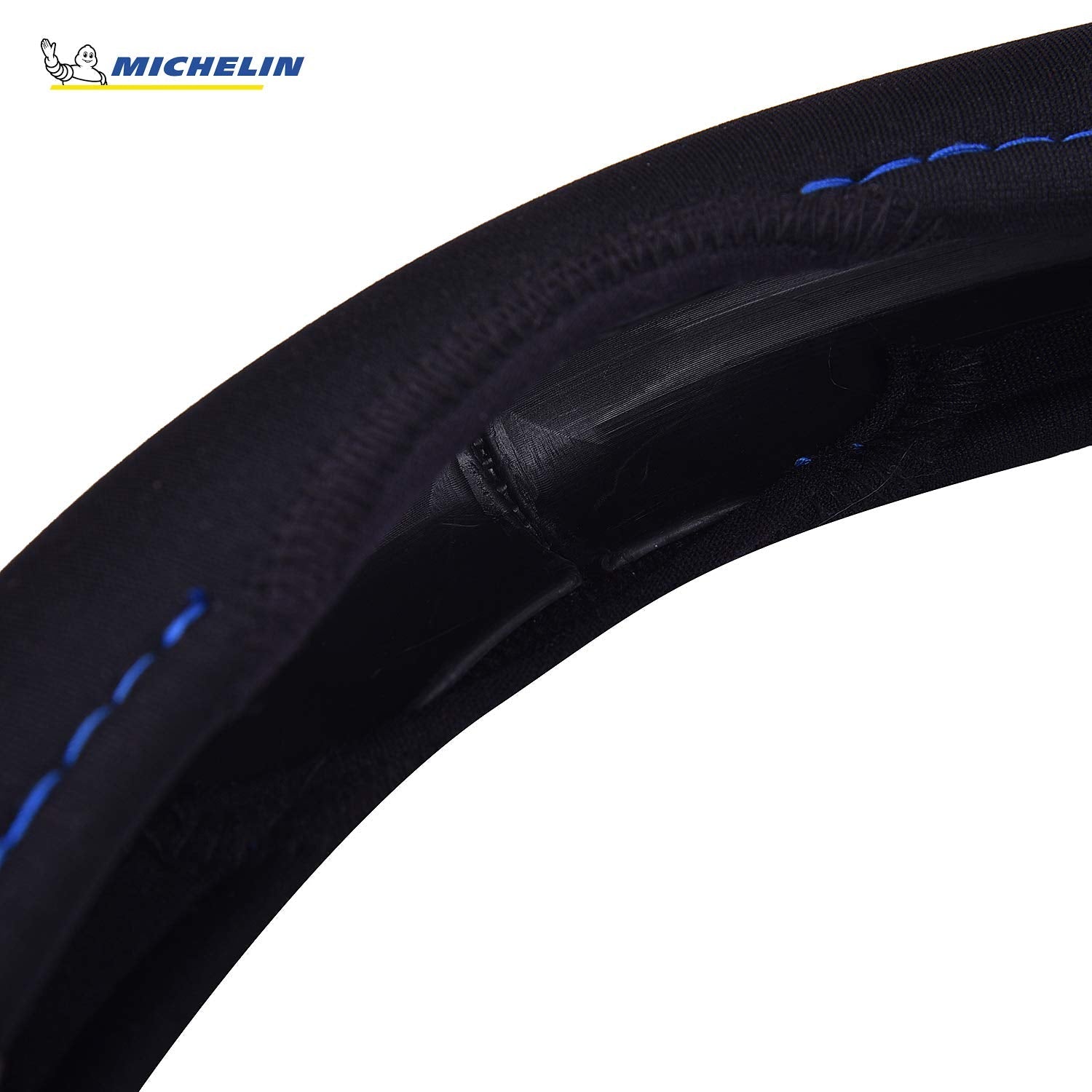 Michelin Ifit Performance Faux Leather Steering Wheel Cover- Blue Stich Medium 33269