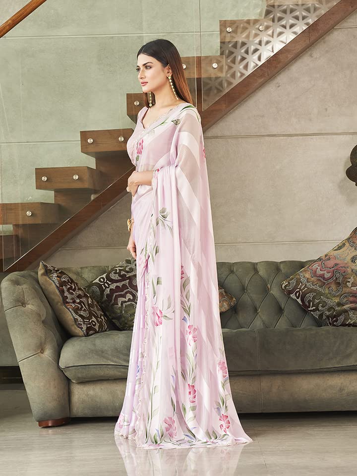 Womanista Women's Satin Hand Print Saree (TI3310_Baby Pink)